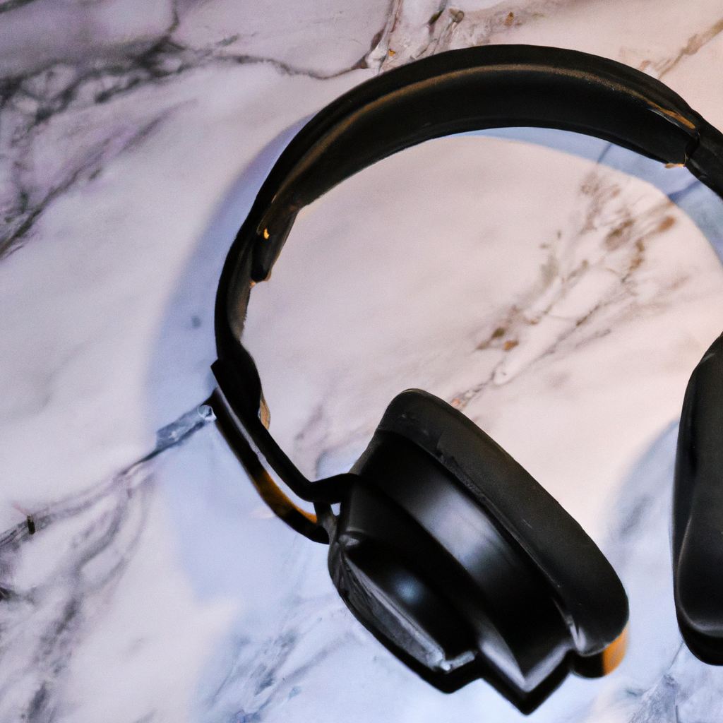 Премиальные беспроводные наушники, черный цвет, на мраморном фоне
